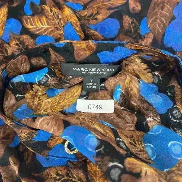 Vintage Sheer Blouse Size S Tunic Brown Blue Embroidered Bishop Sleeve Whimsy - Picture 8 of 10